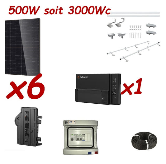 Kit Panneaux Autoconsommation 3000Wc ENPHASE - Monophasé + Boîtier de suivi