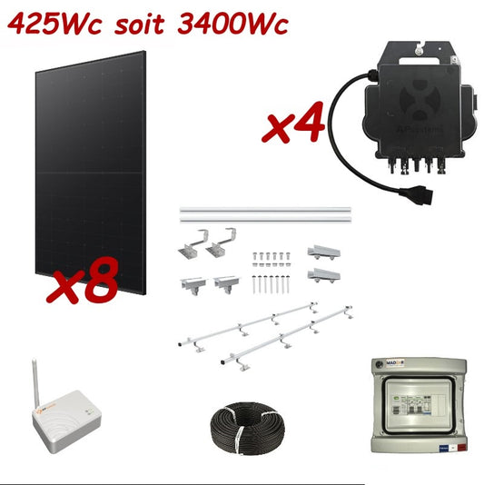 Kit Panneaux Autoconsommation 3400Wc APSystems - Monophasé + Boîtier de suivi